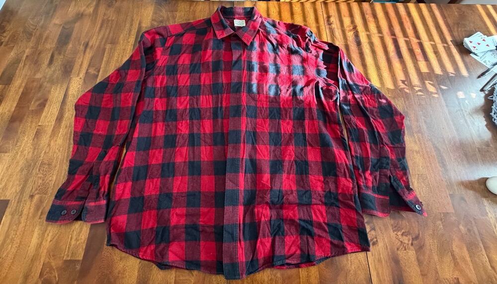 LL Bean Men’s Red Black Buffalo Plaid Flannel Shirt Traditional Fit Large Tall